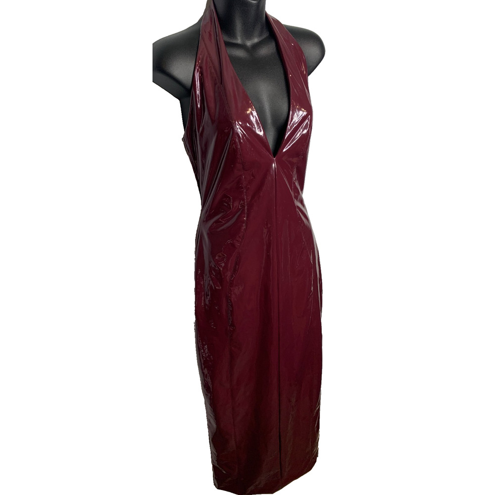 BabyBoo Women's Small Maroon Polyurethane Halter Dress Zip Back - Picture 3 of 10